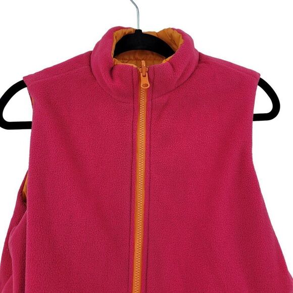 Studio Works Reversible Vest S Pink Fleece Orange Quilted Puffer Zip Up Pockets - Picture 5 of 16